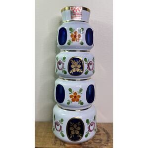 Kristallglas Cobalt Blue Glass Vase Floral Germany Handarbeit